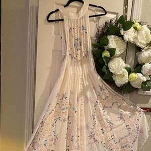 Fillyboo Cream Midi Dress with Pastel Floral Embroidery
